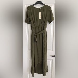 NWT Roolee Dark Olive Green Wrap Dress L